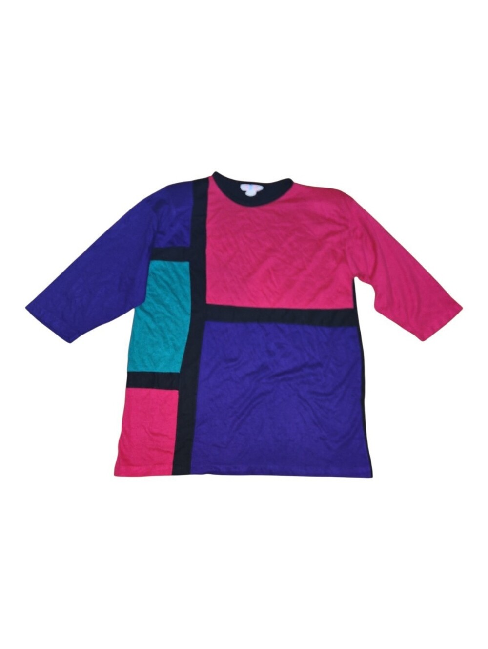 Vintage Colorblock Quarter Sleeve Top - Pink, Purple & Teal Size 14